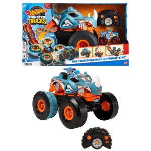fisher price Hot Wheels Monster Trucks HW Transforming Rhinomite RC in 1:12 Scale With 1:64 Scale Toy Truck