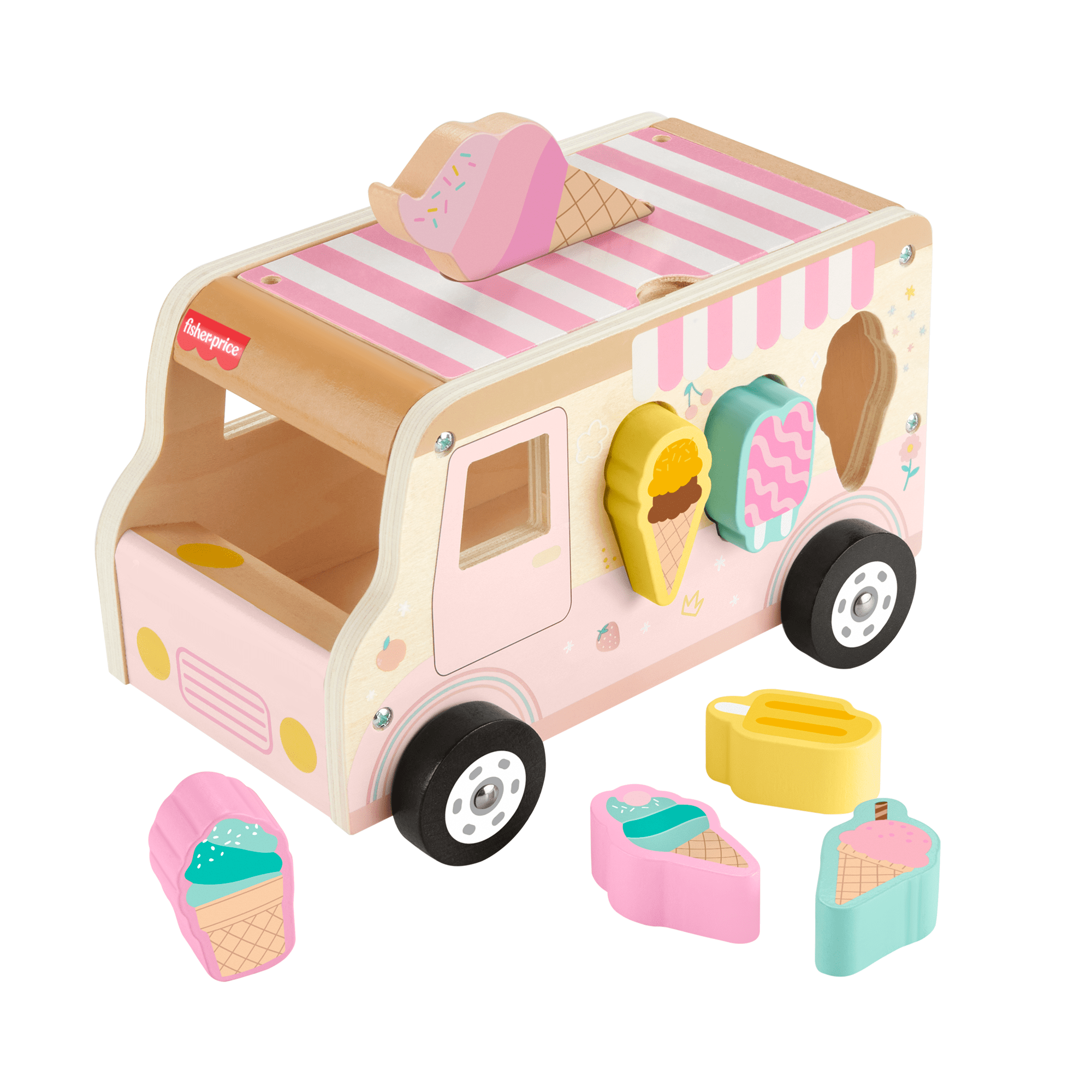 fisher price Fisher-Price Wooden Ice Cream Shape Sorter Set For Toddlers & Kids, 8 Wood Pieces