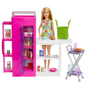 fisher price Barbie Doll And Ultimate Pantry Playset, Barbie Kitchen Add-On With 30+ Food-Themed Pieces