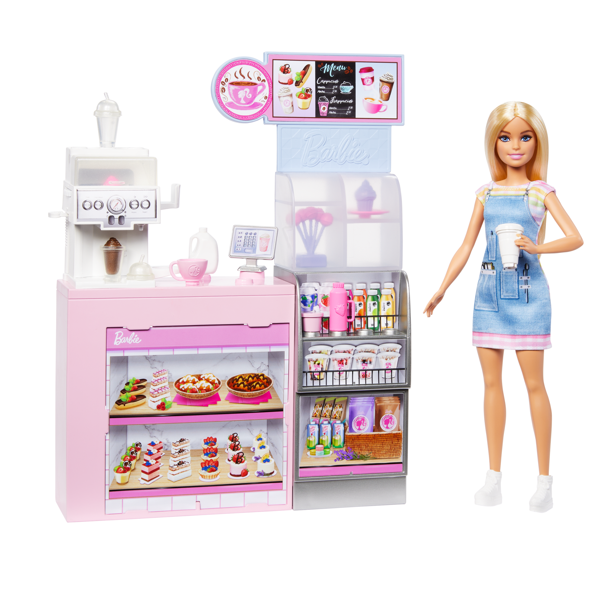 fisher price Barbie Coffee Shop Playset With Blonde Barista Doll, Working Coffee Maker & 10+ Accessories