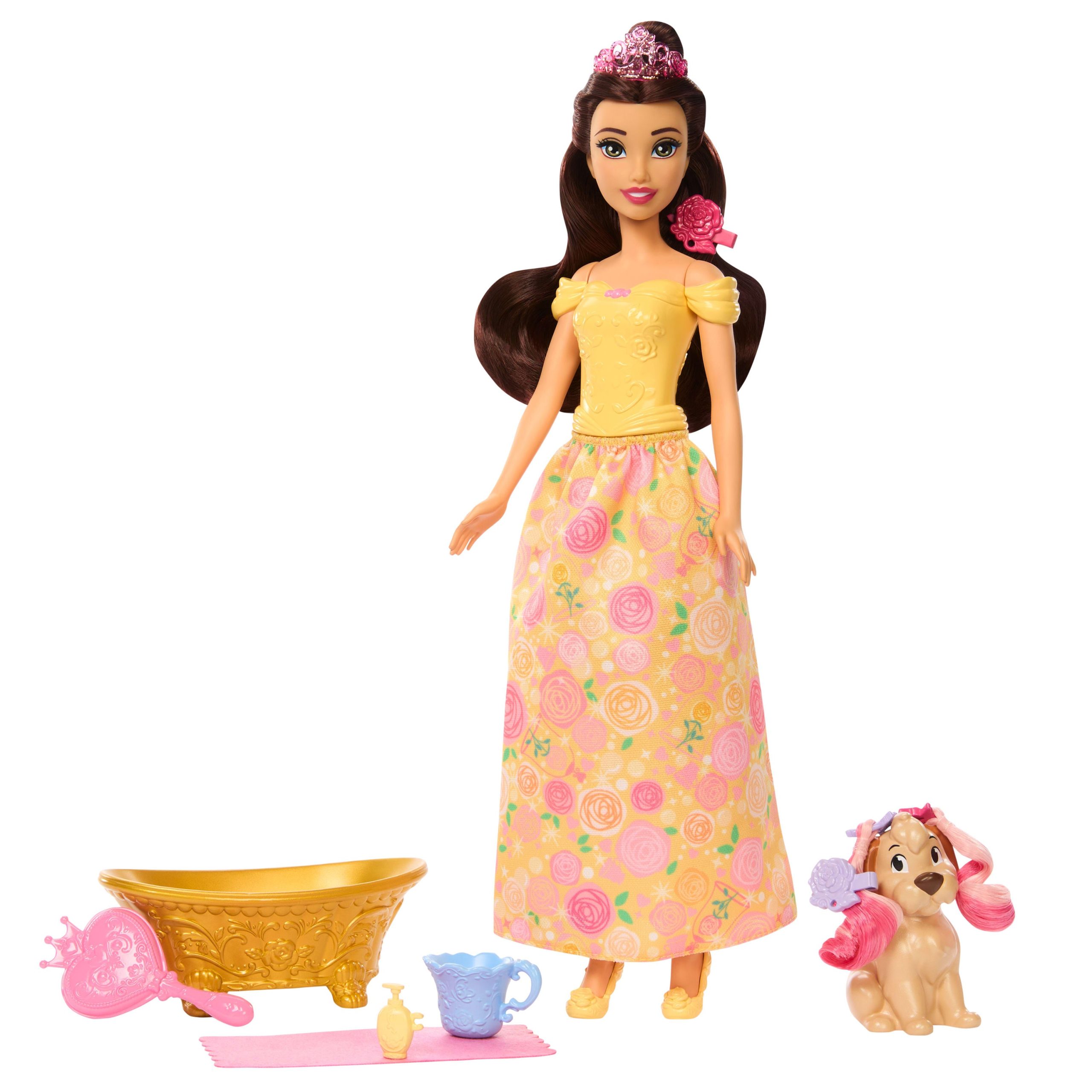 fisher price Disney Princess Bathe & Brush Belle Fashion Doll & Dog Figure With Color Change & Accessories