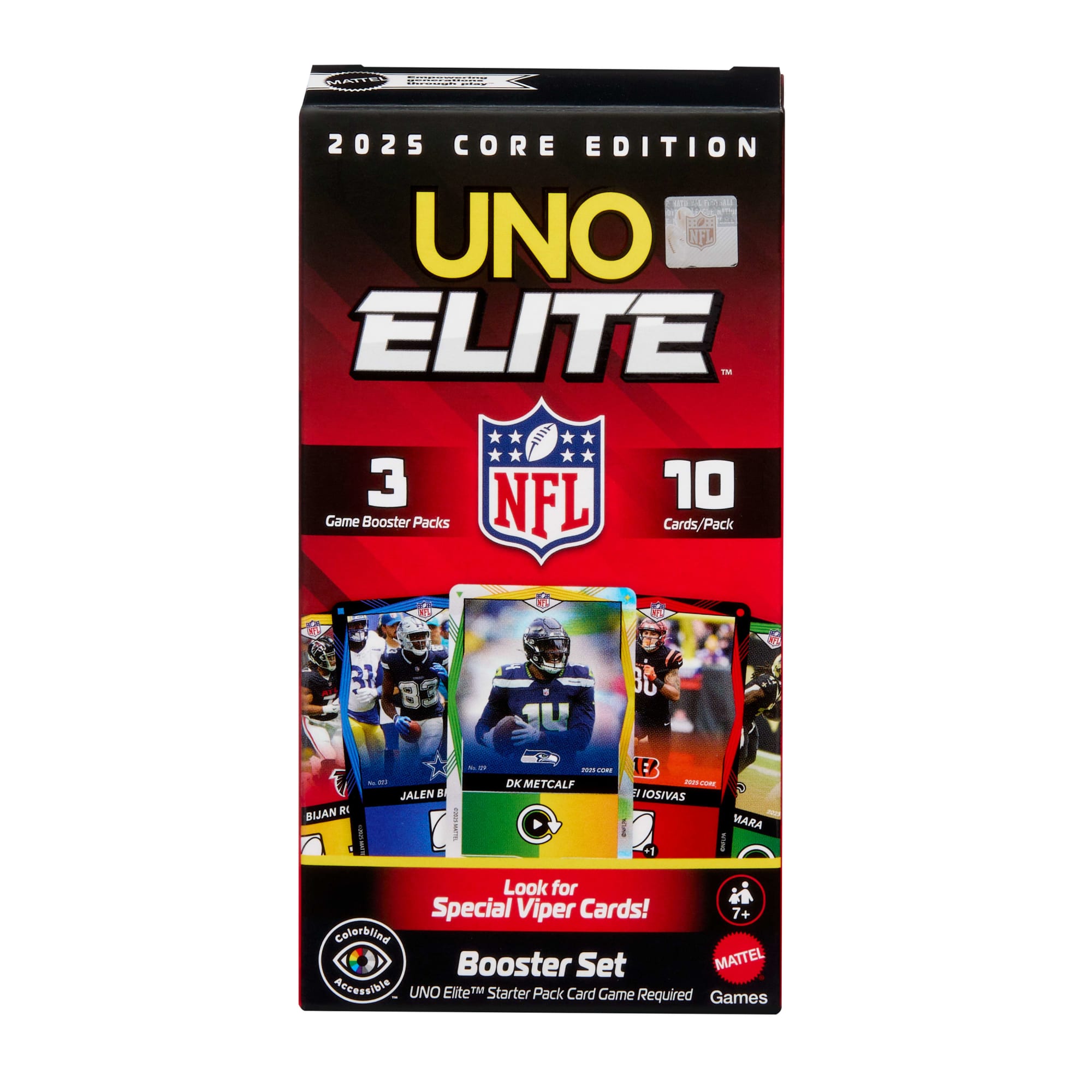 fisher price UNO Elite NFL Booster Set With 30 Elite Action Cards, 2025 Core Edition (Players May Vary)
