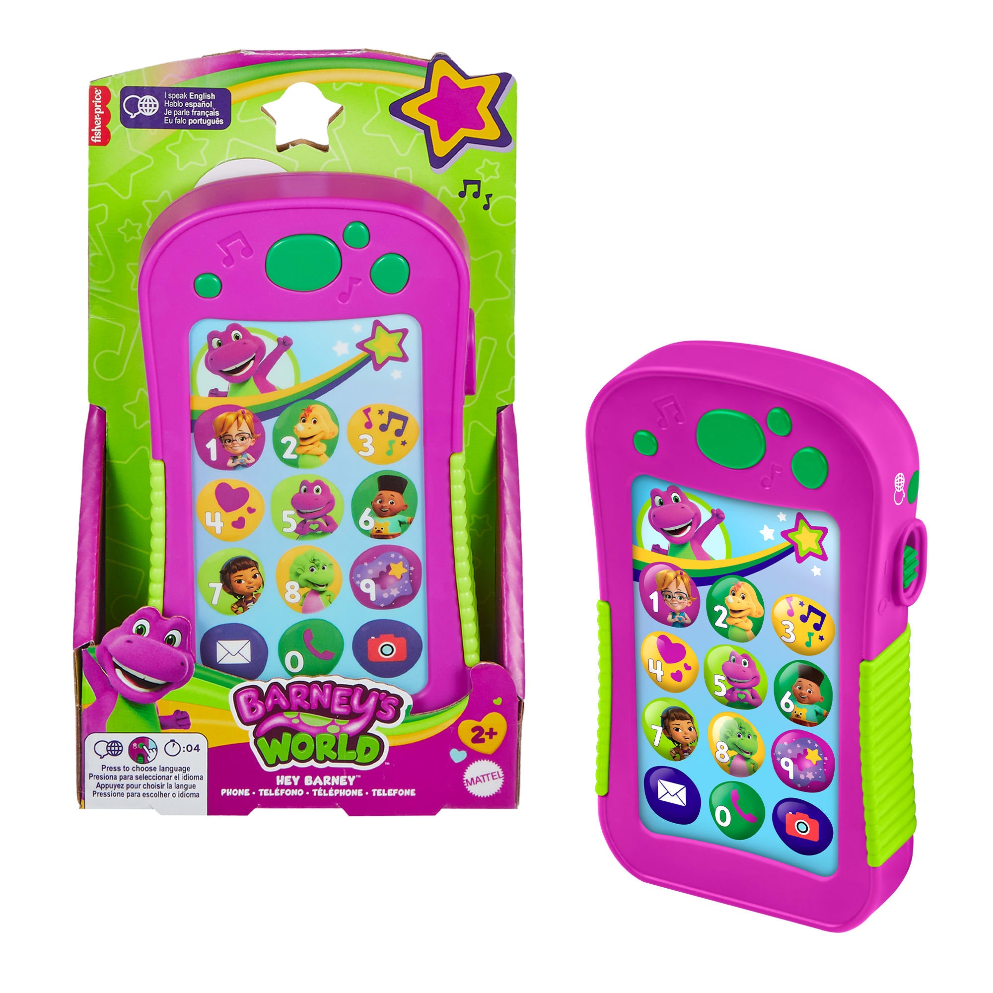 fisher price Fisher-Price Barney's World Hey Barney Phone Musical Toddler Toy With Lights For Kids, Multilanguage Version