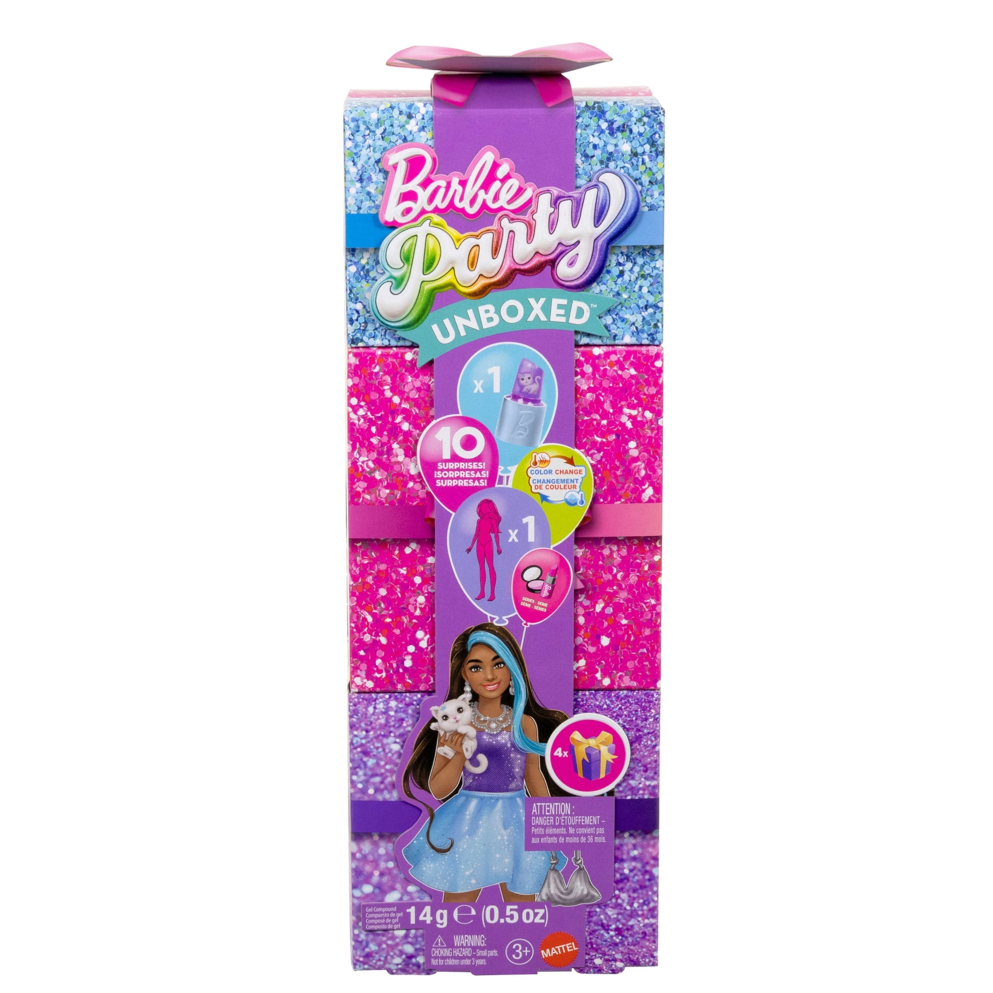 fisher price Barbie Party Unboxed Glam Party Series Purple Sparkle Doll & Accessories With 10 Surprises