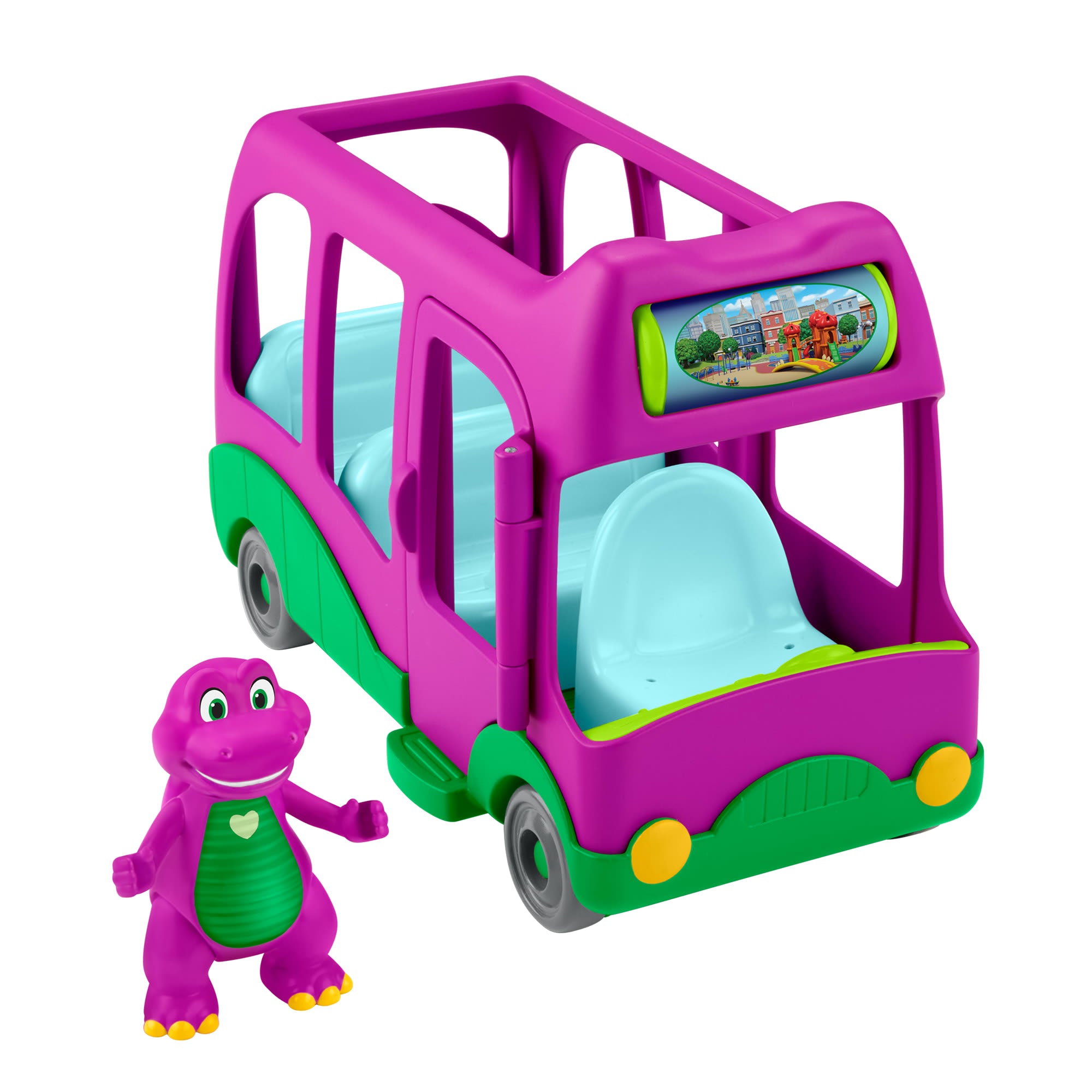 fisher price Fisher-Price Barney's World Adventure Bus Push-Along Toy & Barney Figure For Kids, 2 Pieces