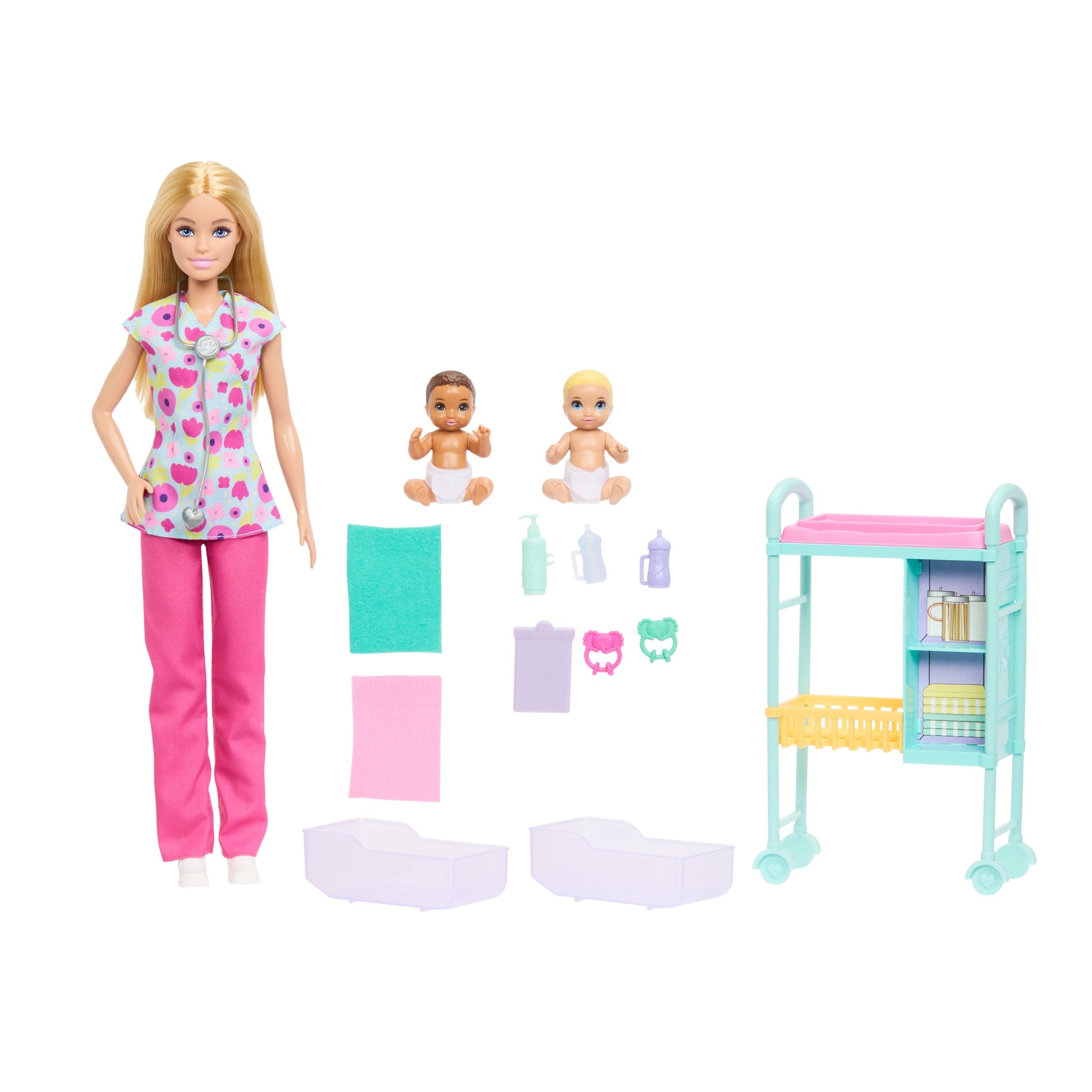 fisher price Barbie Careers Baby Doctor Playset With Blonde Fashion Doll, 2 Baby Dolls, Exam Table & Accessories