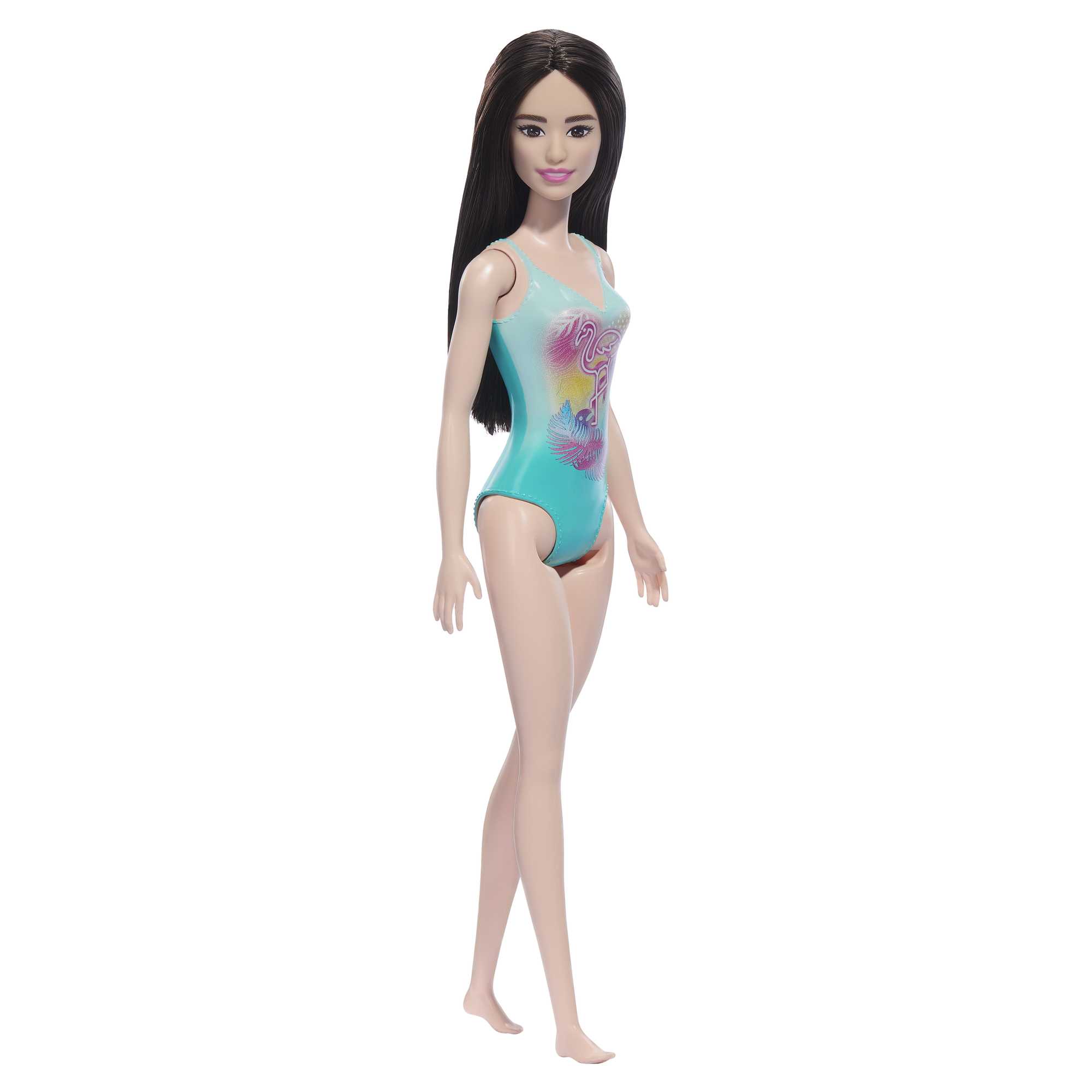fisher price Beach Barbie Doll With Black Hair Wearing Tropical Blue Swimsuit