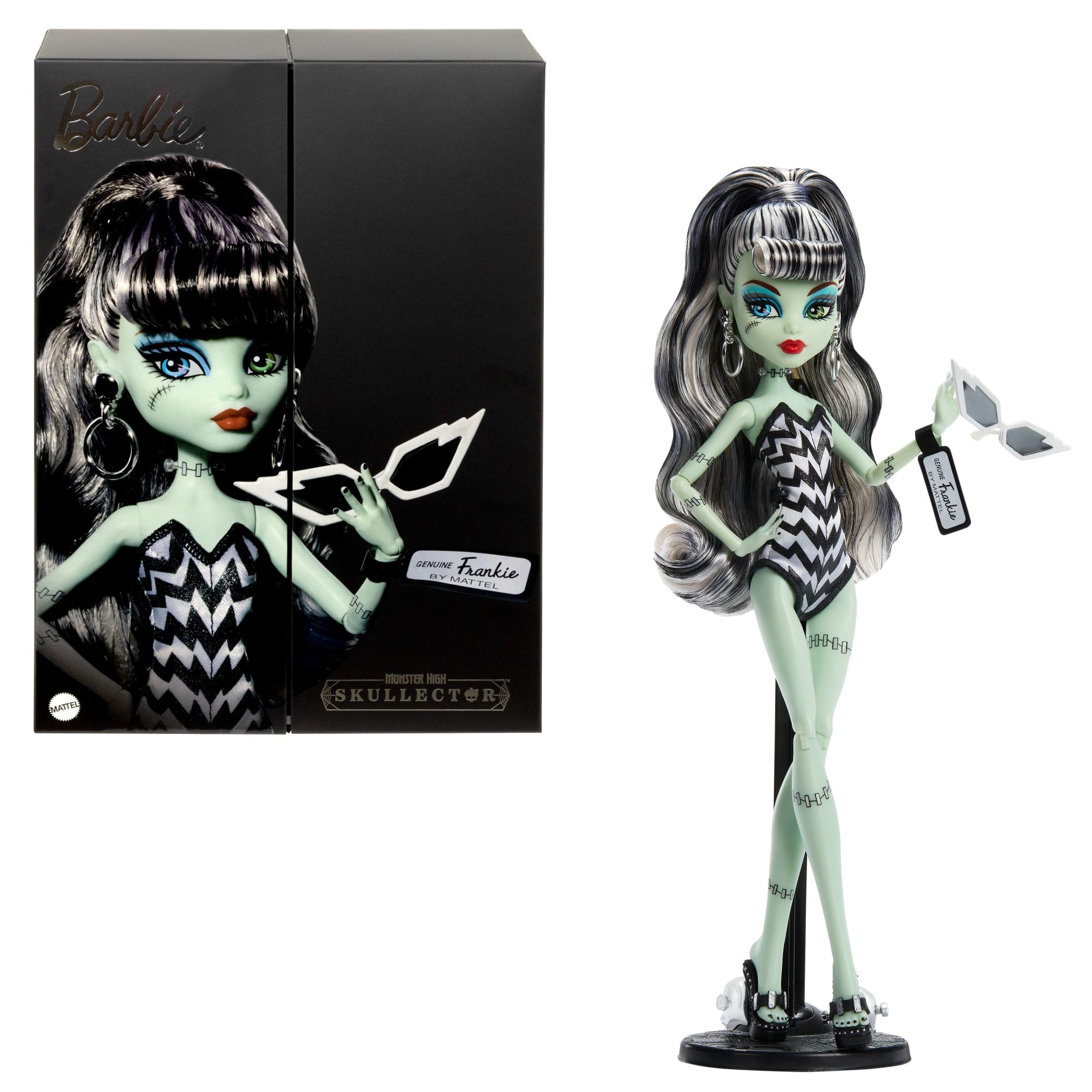 fisher price Monster High X Barbie Doll, Frankie Stein With Original Barbie Swimsuit, Black Dress And Accessories
