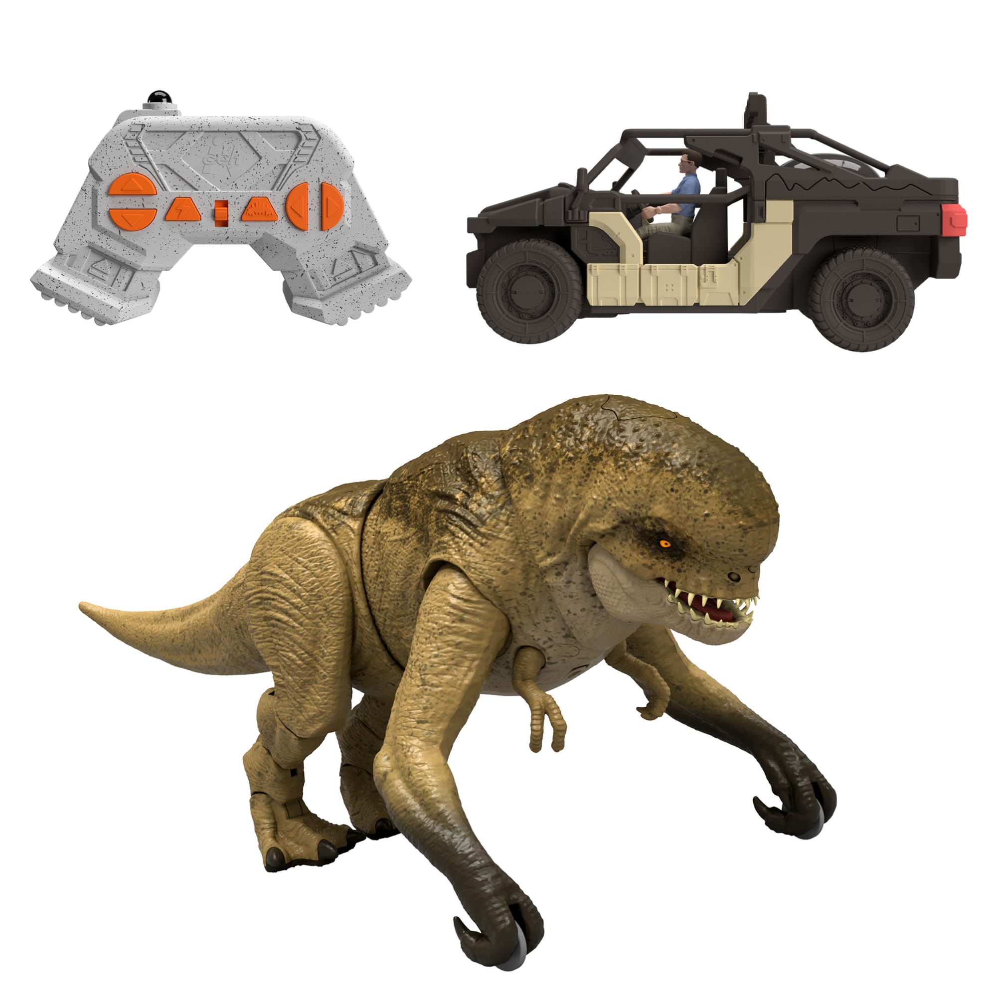 fisher price Jurassic World Rebirth Track N Chomp Distortus Rex & Vehicle, Remote Control, Lights & Growl & Chomp