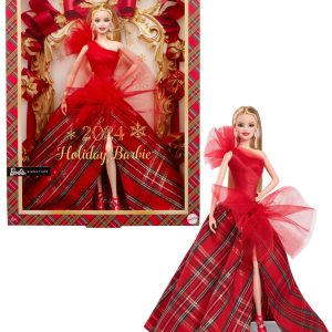 fisher price Barbie Signature 2024 Holiday Barbie Fashion Doll, Seasonal Collector Gift, Blonde With Plaid Gown