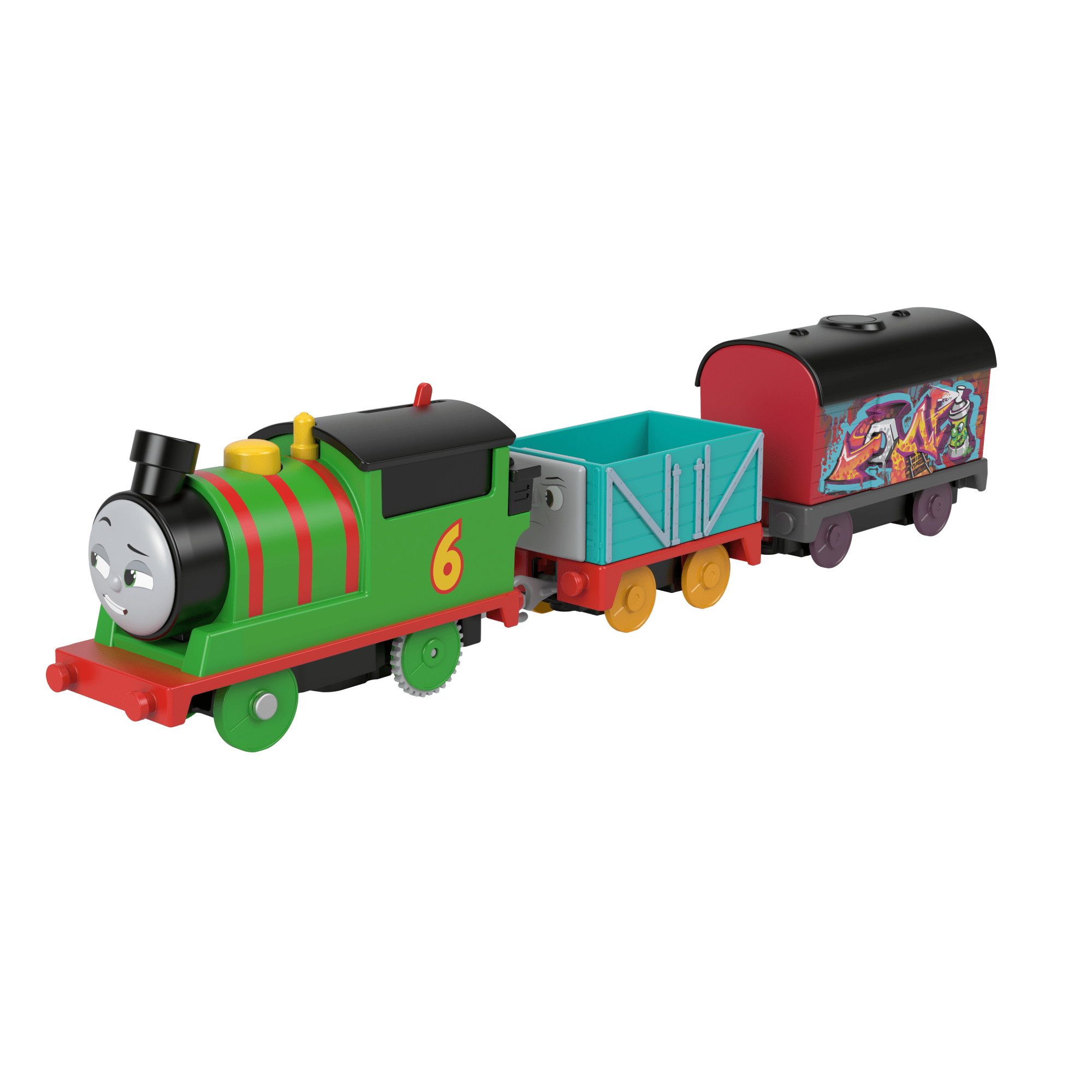 fisher price Thomas & Friends Graffiti Percy Motorized Toy Train Engine With Cargo Cars For Preschool Kids