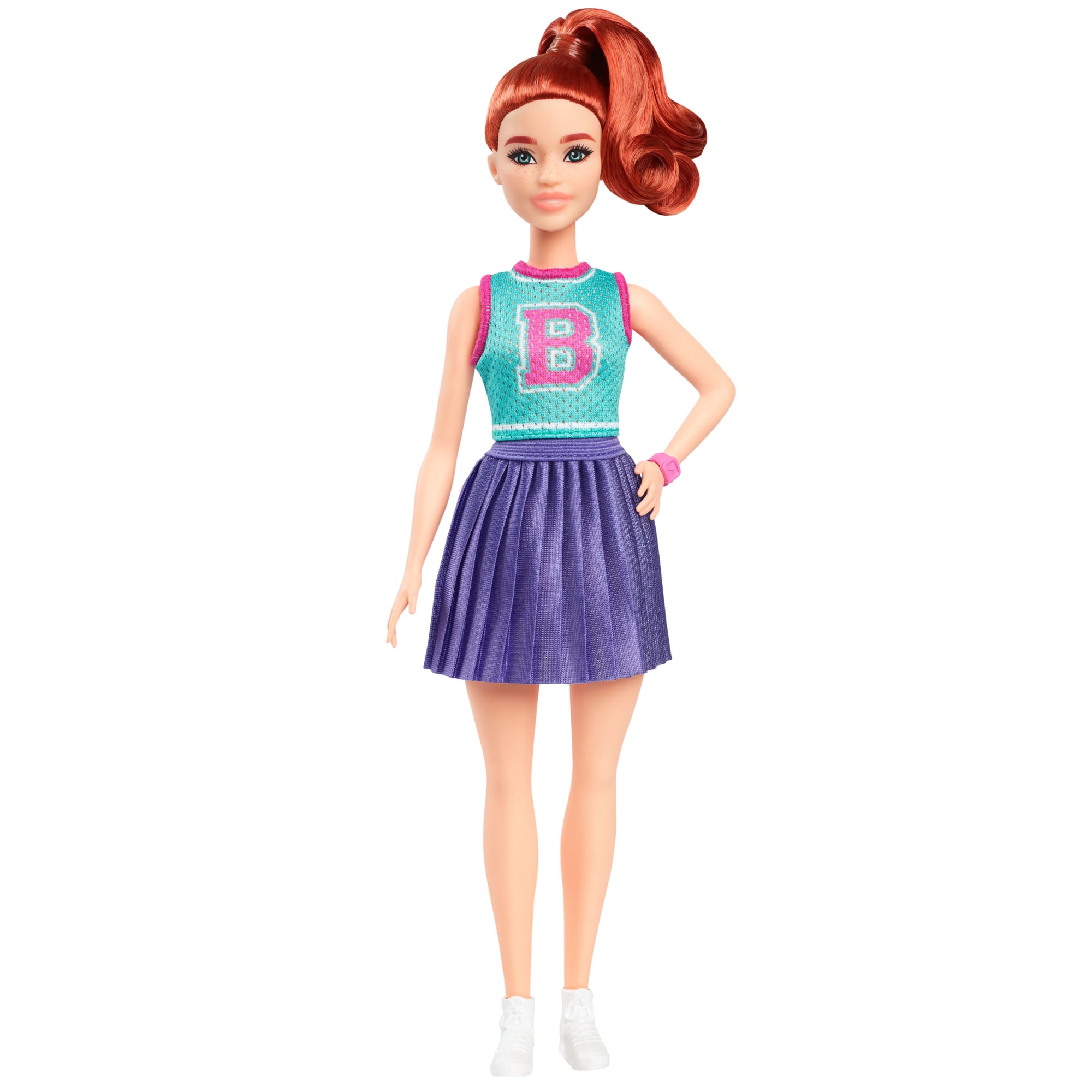 fisher price Barbie Fashionistas Doll #232 in Jersey Top And Pleated Purple Skirt, Red Hair
