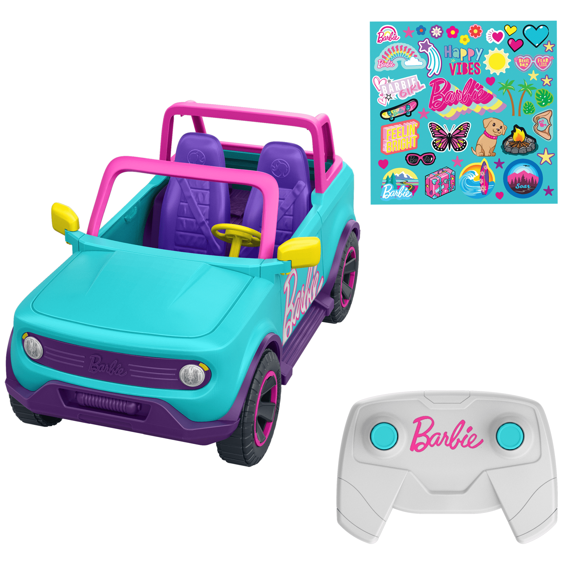 fisher price Hot Wheels Barbie RC Suv & Stickers, Battery-Powered Toy Truck, Fits 2 Barbie Dolls
