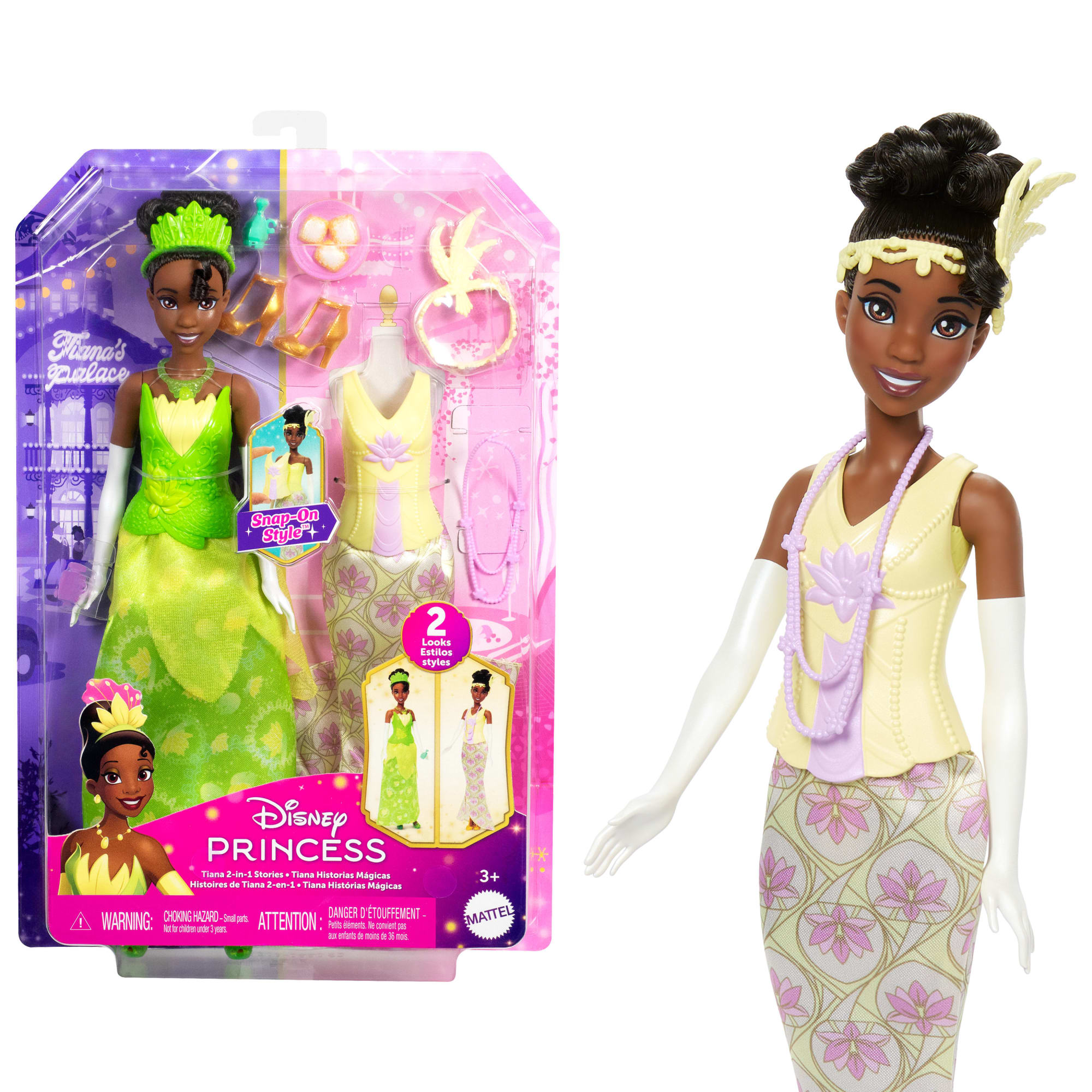 fisher price Disney Princess 2-In-1 Stories Tiana Fashion Doll With 2 Snap-On Bodices, 2 Skirts & 9 Accessories