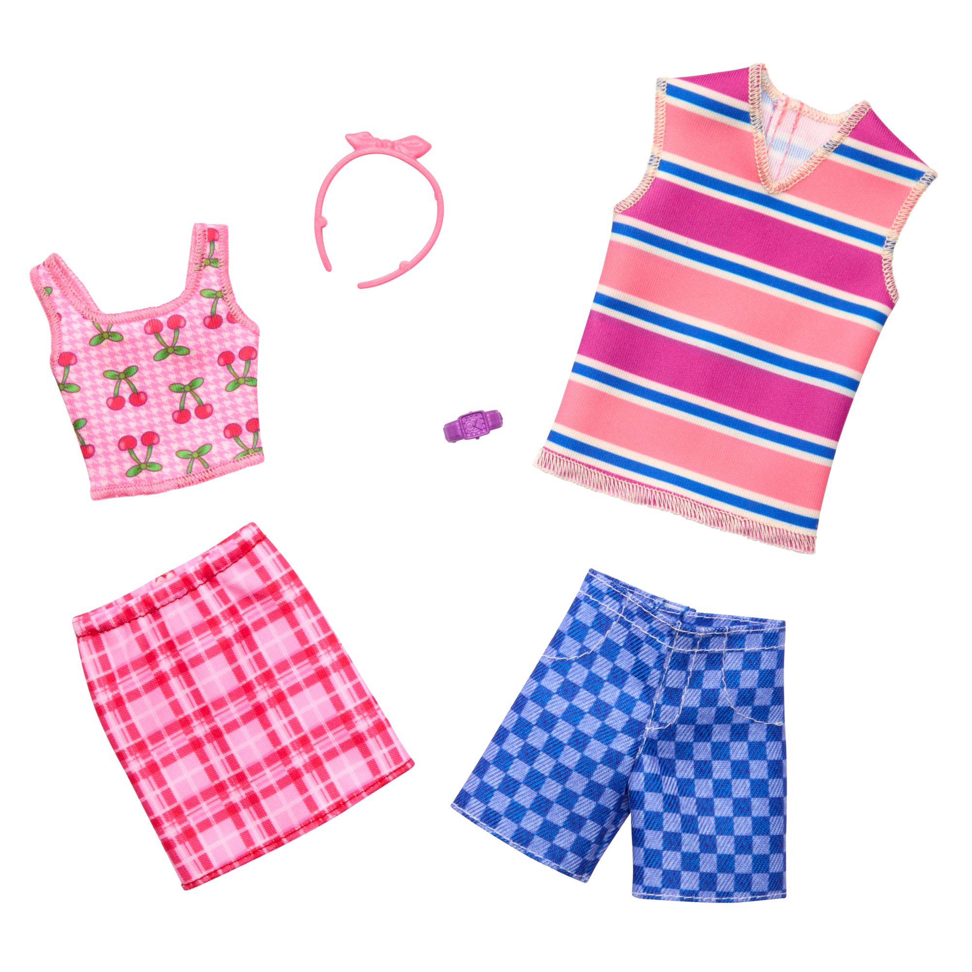fisher price Barbie Clothes, Fashion & Accessory Pack With Cherry-inspired Outfits For Barbie & Ken Dolls
