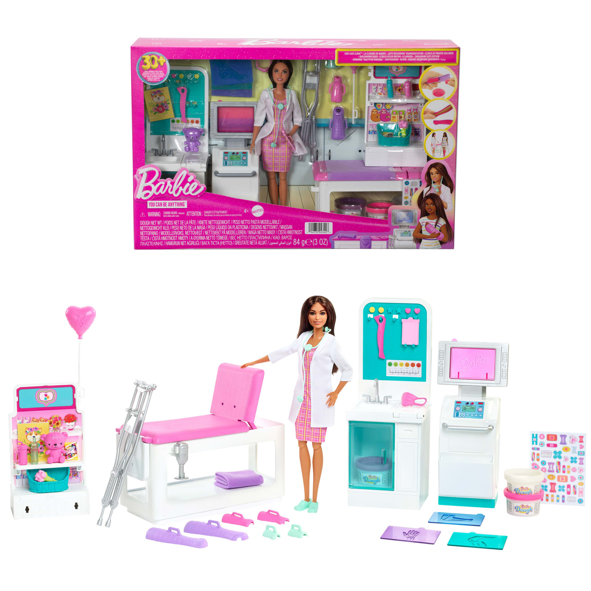 fisher price Barbie Fast Cast Clinic Playset With Brunette Barbie Doctor Doll, 4 Play Areas, 30+ Play Pieces