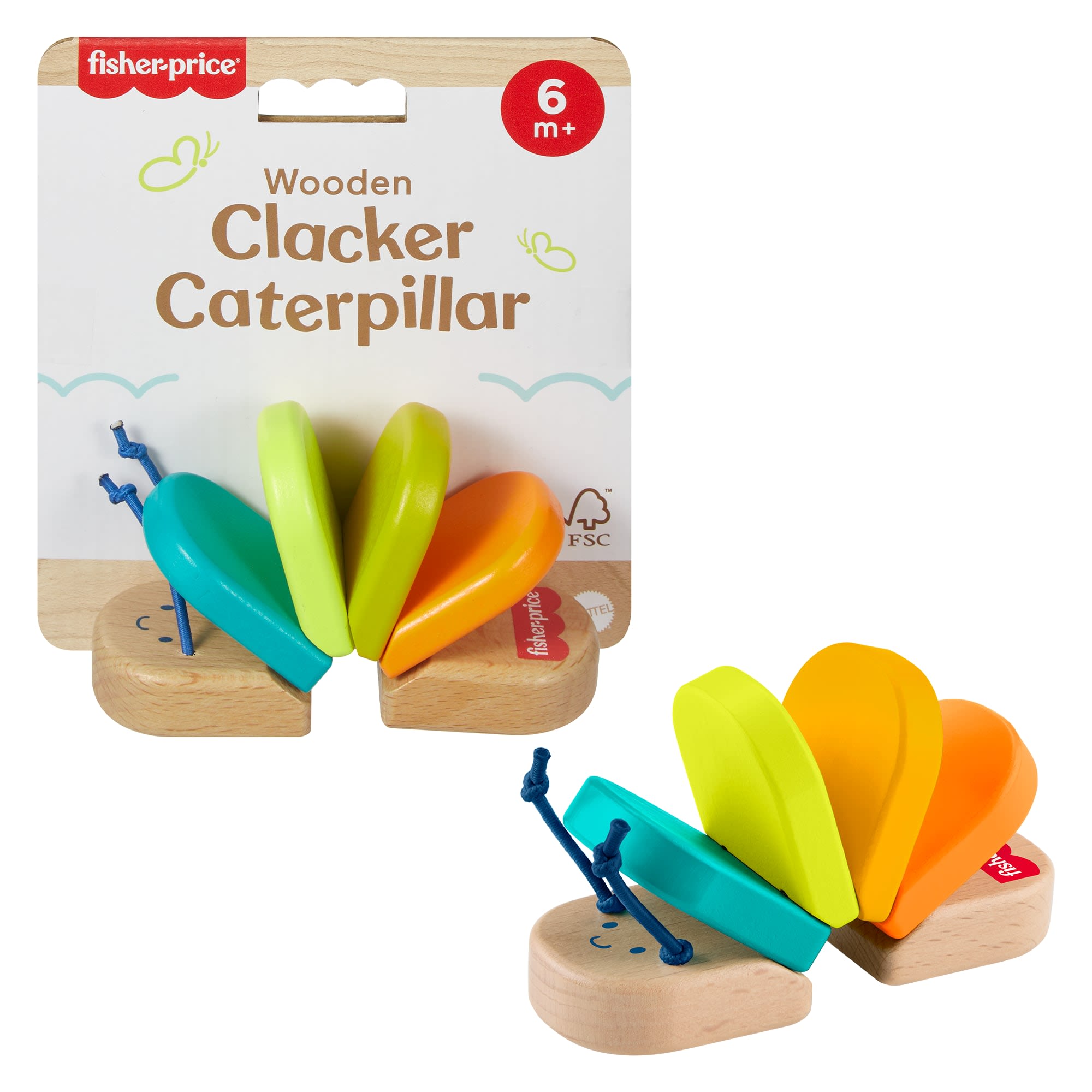 fisher price Fisher-Price Wooden Clacker Caterpillar Developmental Activity Rattle Toy For Baby, 1 Wood Piece