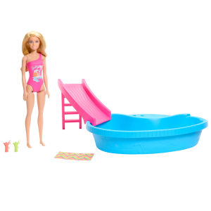 fisher price Barbie Doll And Pool Playset, Blonde With Pool, Slide, Towel And Drink Accessories
