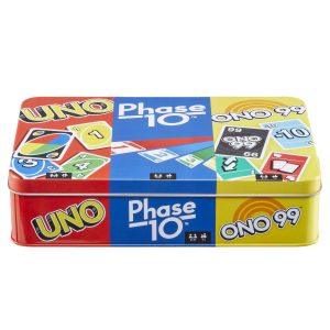 fisher price Mattel Games 3 Card Game Pack - UNO, Phase 10, Ono 99 in Storage Tin Box