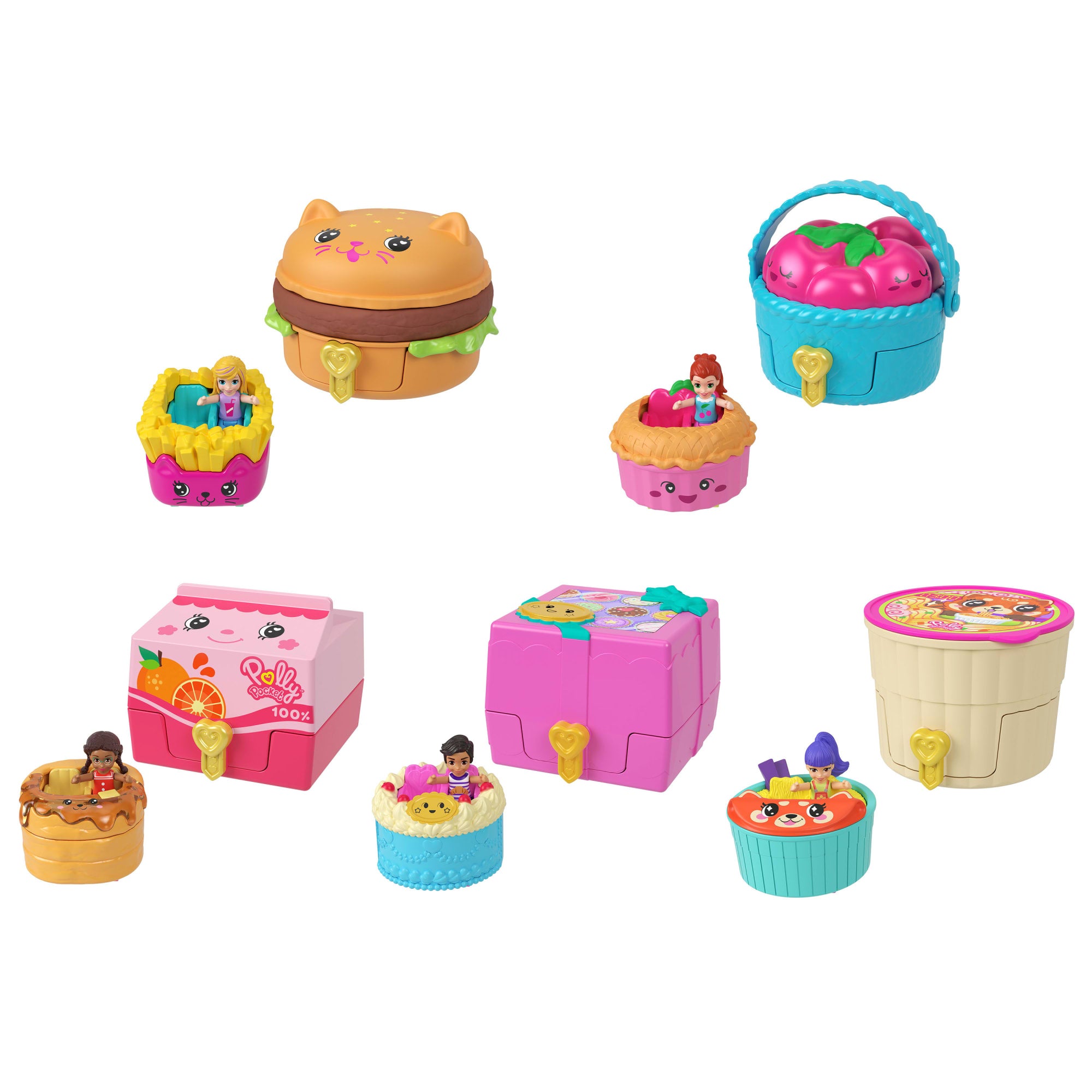 fisher price Polly Pocket Tiny Take Out Reveal Assortment, Micro Dolls & Compacts With Toy Cars, Food Theme Vehicle Collection