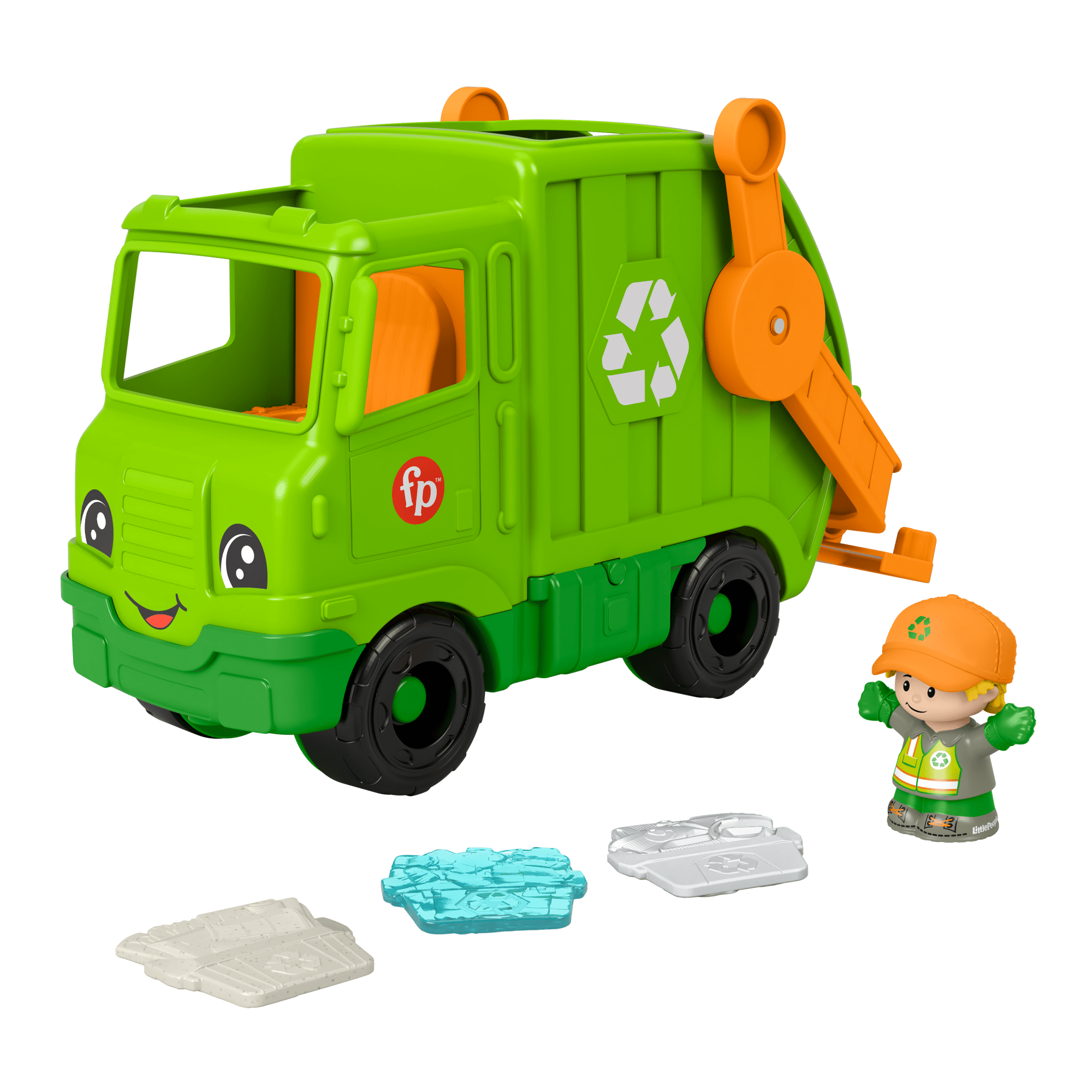 fisher price Fisher-Price Little People Recycling Truck Musical Toddler Garbage Toy Set, 5 Pieces