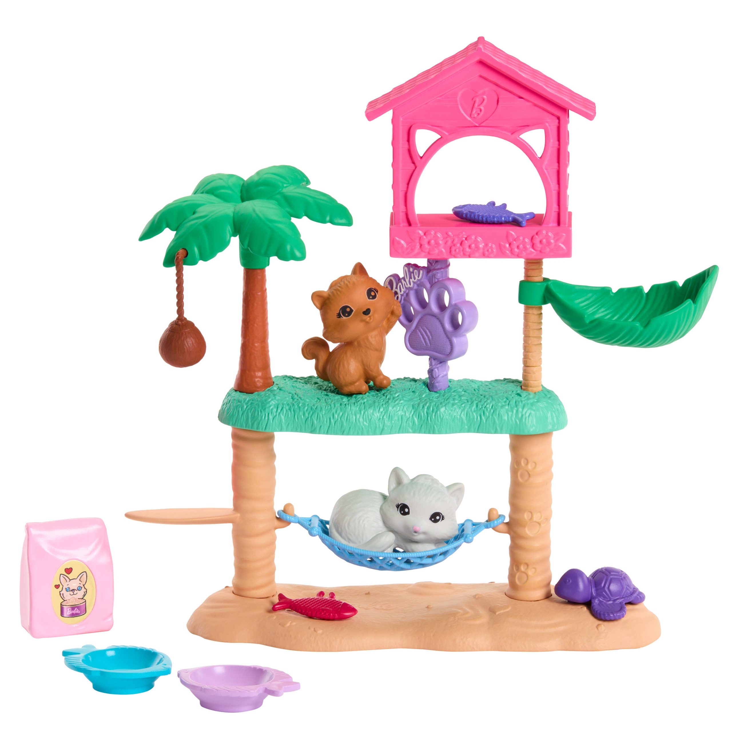 fisher price Barbie World Pet Paradise Kitty Playset With 9 Pieces Including 2 Cats, Food Accessories, & Toys