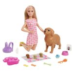 fisher price Barbie Doll Newborn Pups Playset With Blonde Doll, Mommy Dog And 3 Puppies, Kids Toys