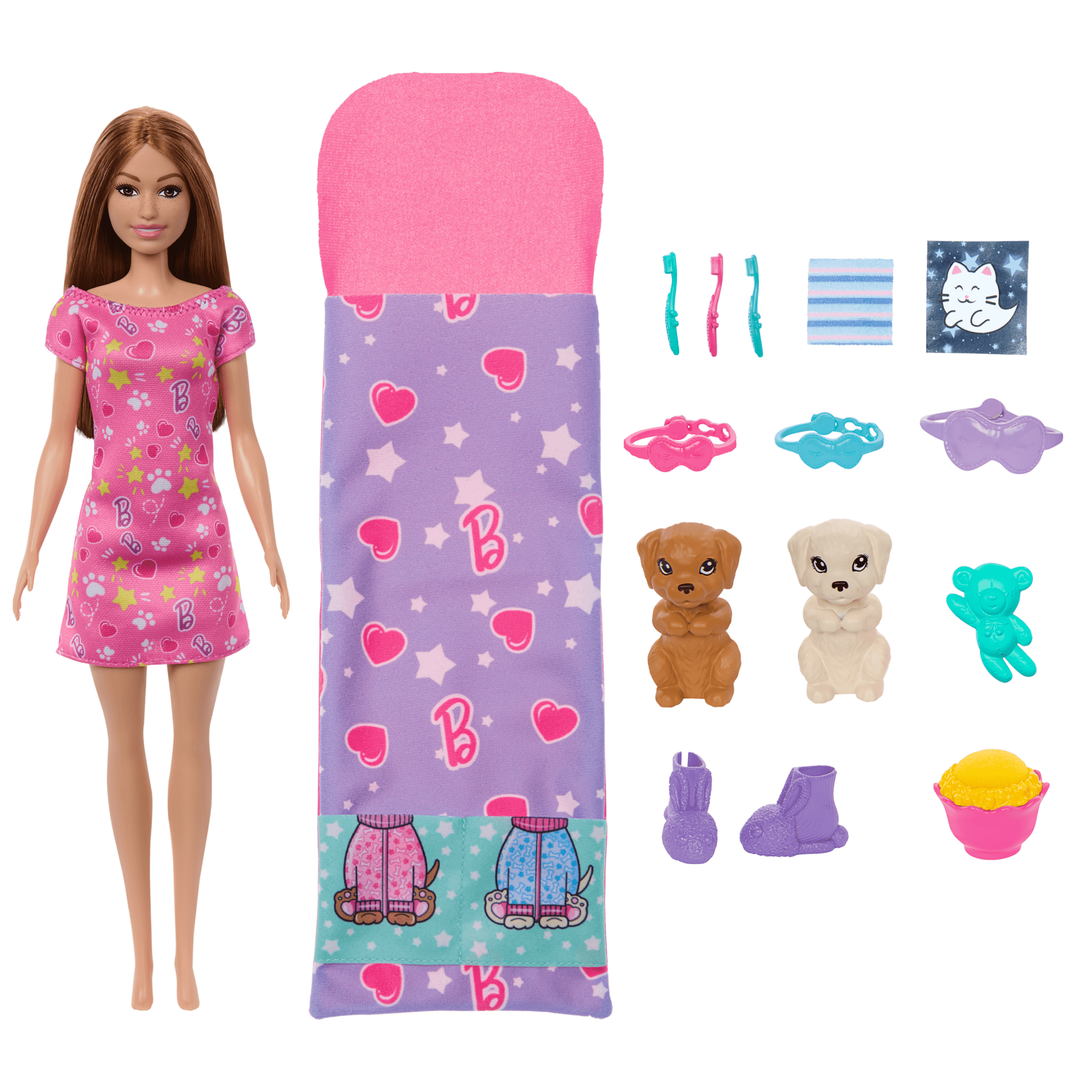 fisher price Barbie Doll & Puppy Slumber Party Playset With 2 Toy Dog Figures & 10+ Accessories, Color-Change