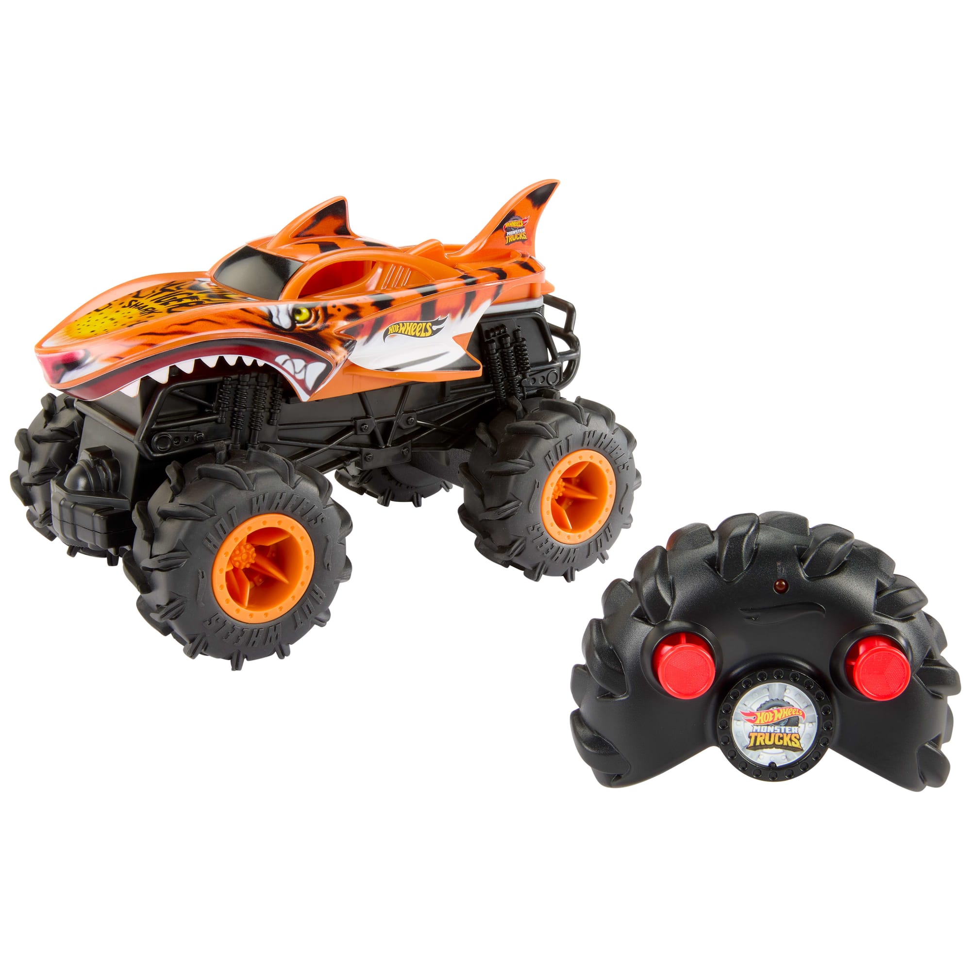 fisher price Hot Wheels RC Monster Trucks HW Tiger Shark RC in 1:24 Scale, Remote-Control Toy Truck