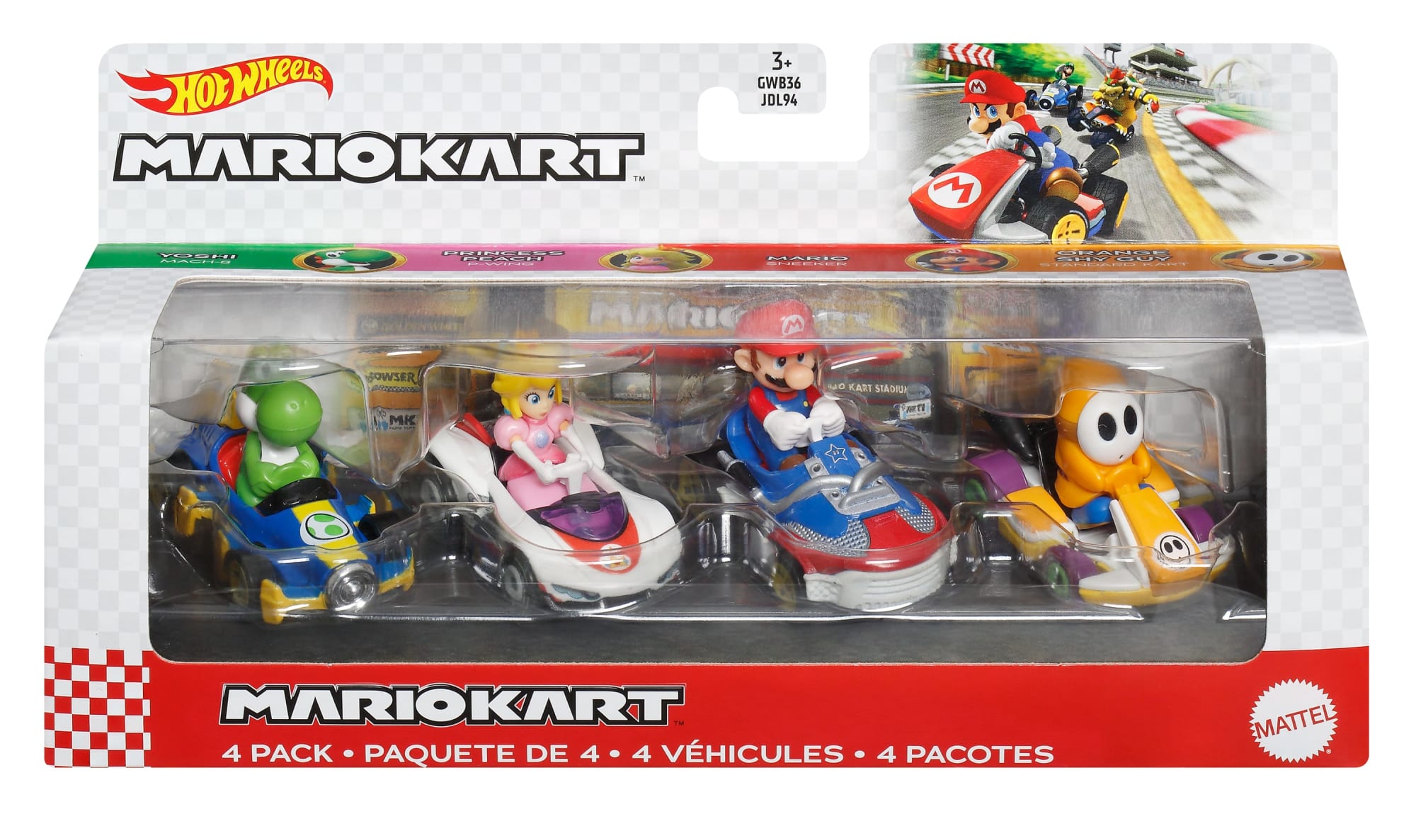 fisher price Hot Wheels Mario Kart Vehicle 4-Pack With 1 Exclusive Collectible Model