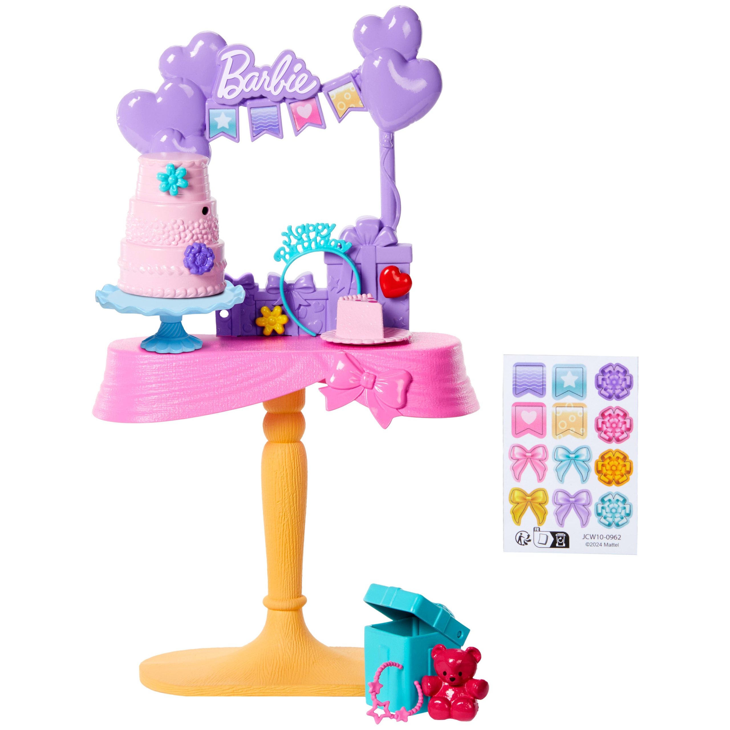 fisher price Barbie World Birthday Party Set With Doll Accessories Including Cake, Presents, & Sticker Sheet
