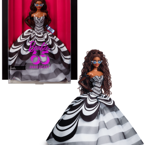 fisher price Barbie Signature 65th Anniversary Collectible Doll with Brown Hair, Black and White Gown