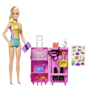 fisher price Barbie Dolls & Accessories, Marine Biologist Doll (Blonde) & Mobile Lab Playset 10+ Pieces