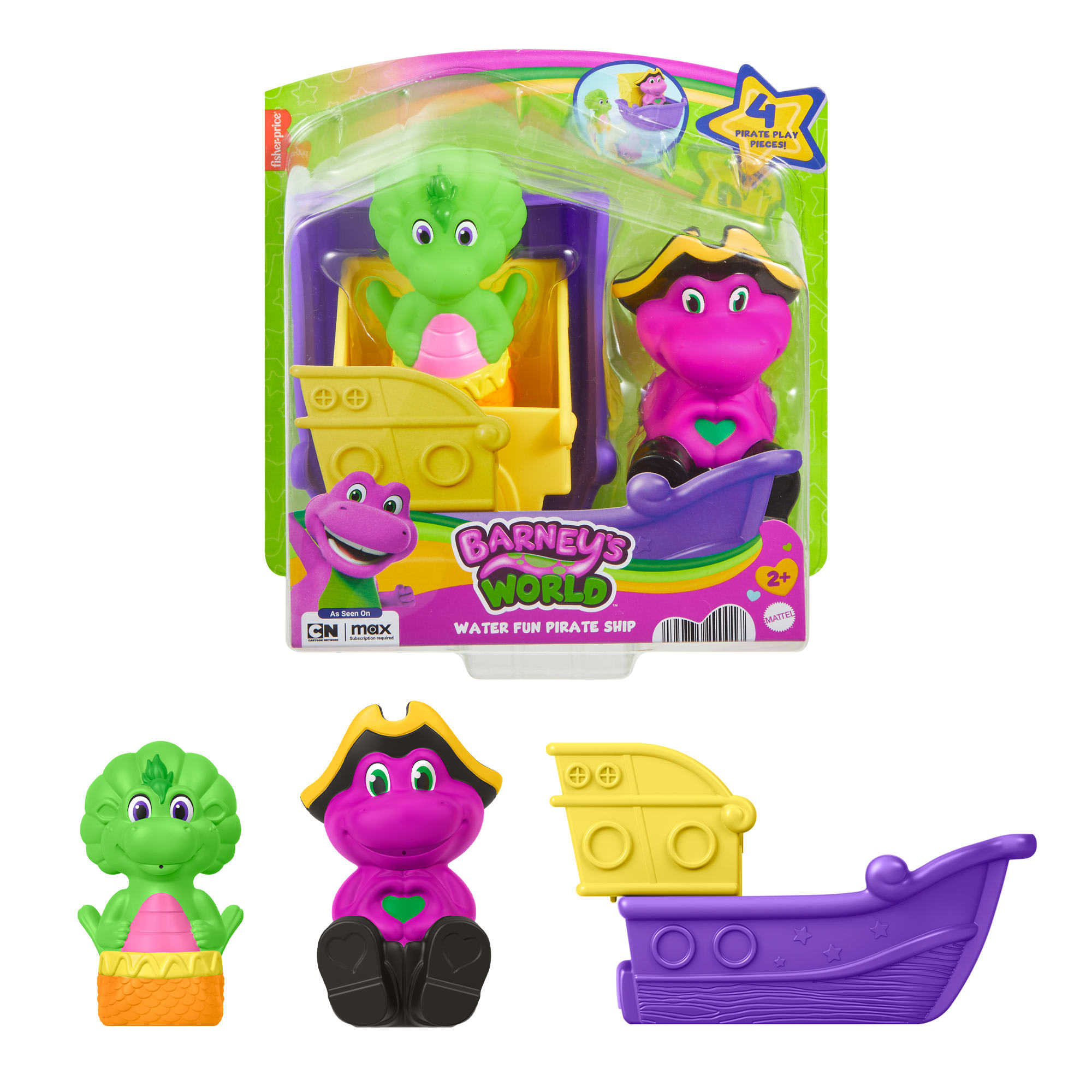 fisher price Fisher-Price Barney's World Water Fun Pirate Ship, 4-Piece Set For Water Play
