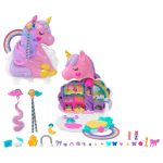 fisher price Polly Pocket Mini Toys, Rainbow Unicorn Salon Playset With 2 Dolls And 20+ Accessories