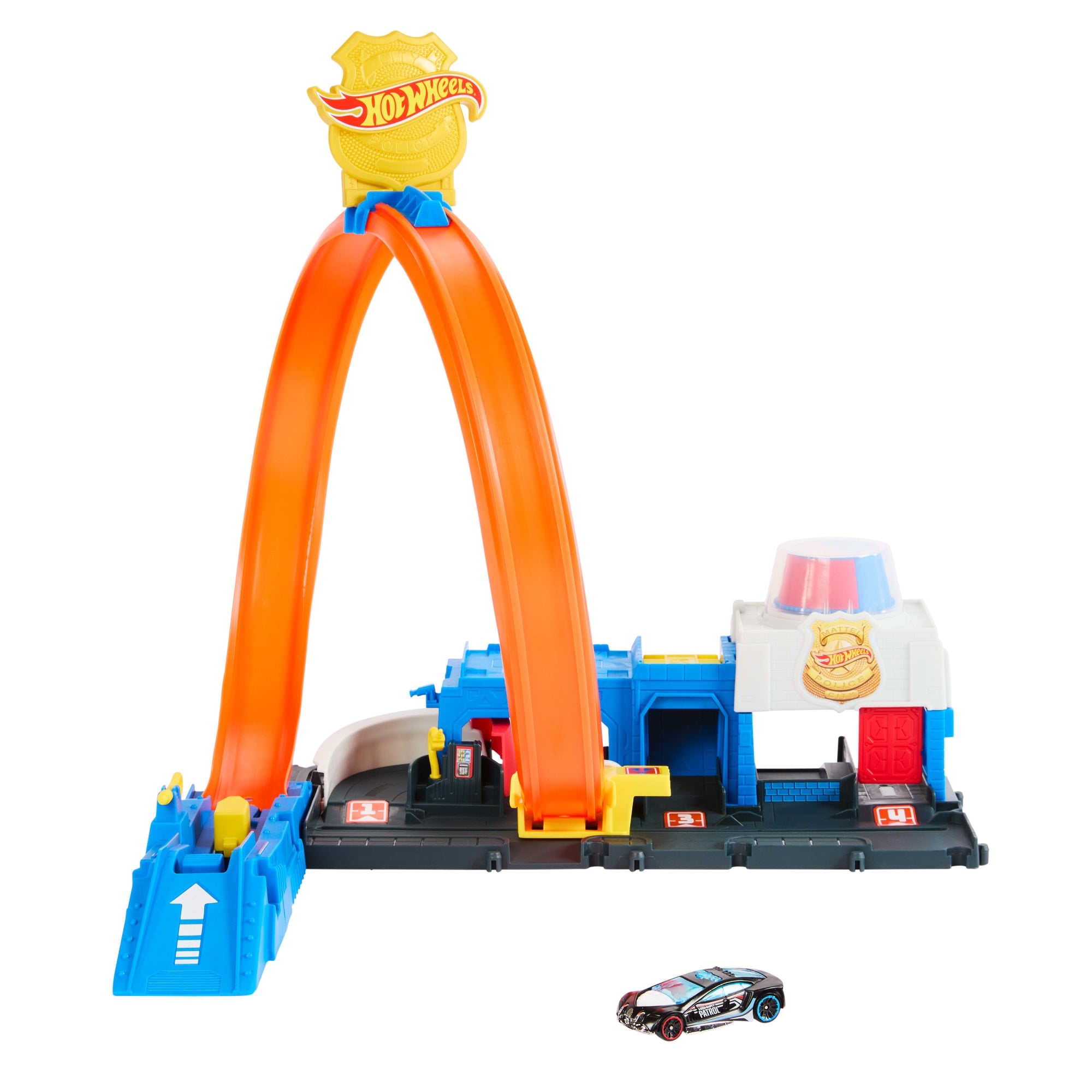 fisher price Hot Wheels City Super Police Station Playset With 1:64 Scale Police Toy Car & Adjustable Track Loop