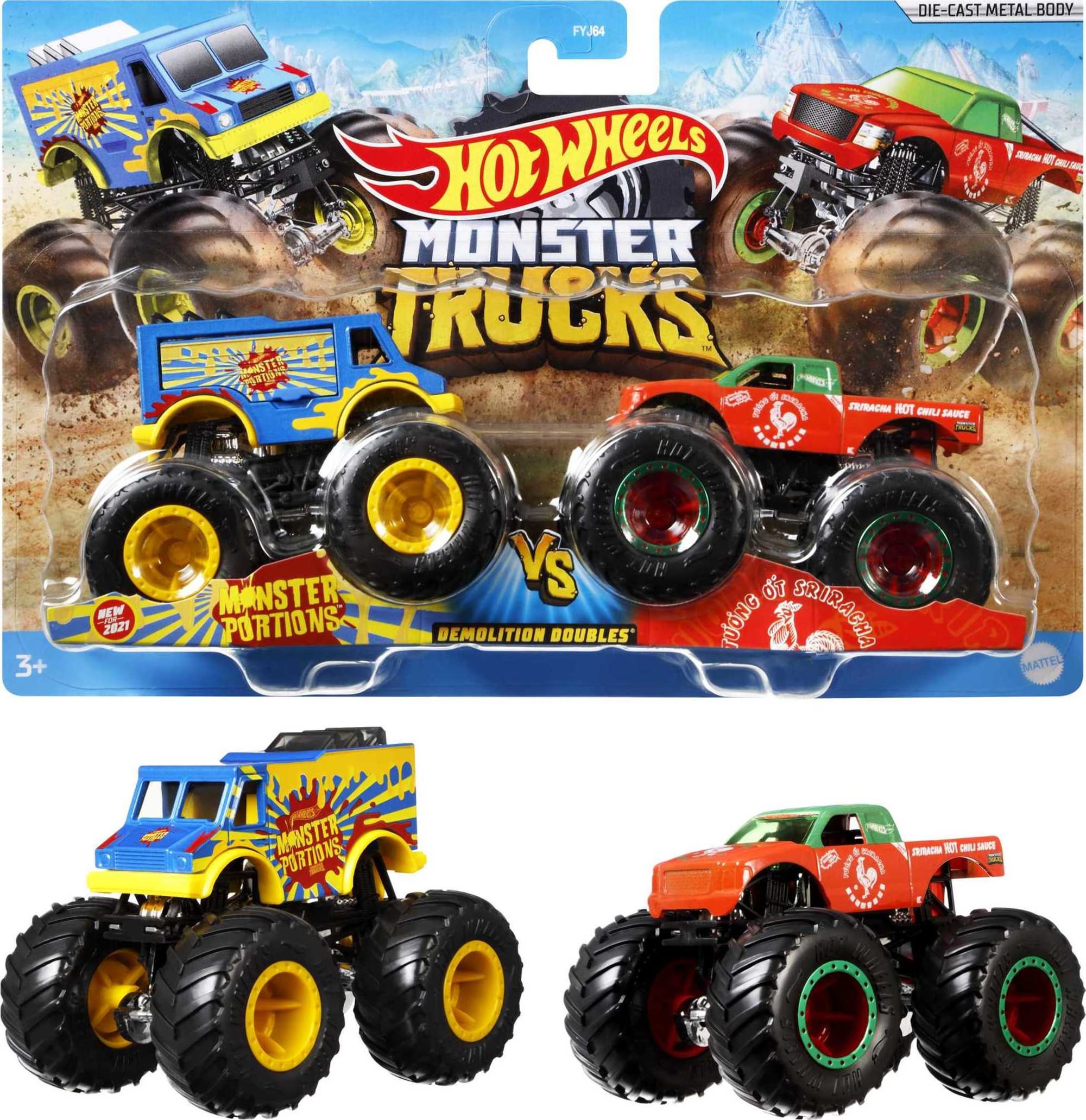 fisher price Hot Wheels Monster Trucks Veh??culo de Juguete Paquete Sorpresa de 2 Autos Escala 1:64
